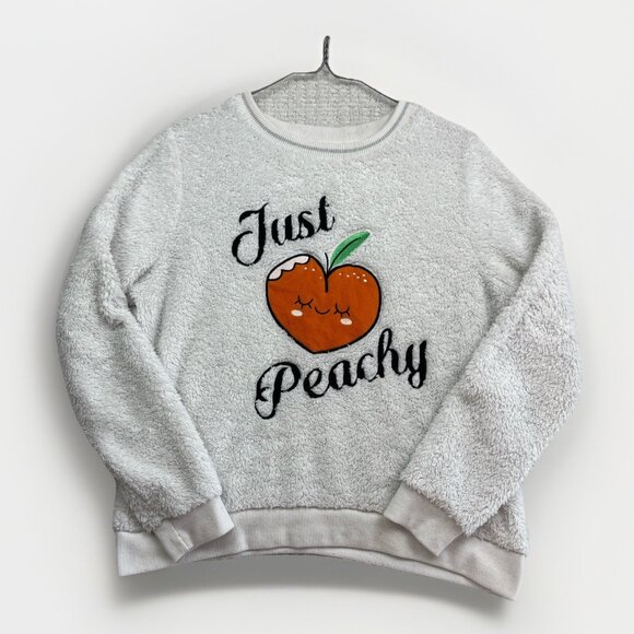 Weekend Edition Just Peachy Sweater Women’s Sz S Fuzzy Sherpa Fleece Cozy Comfy - Picture 1 of 14